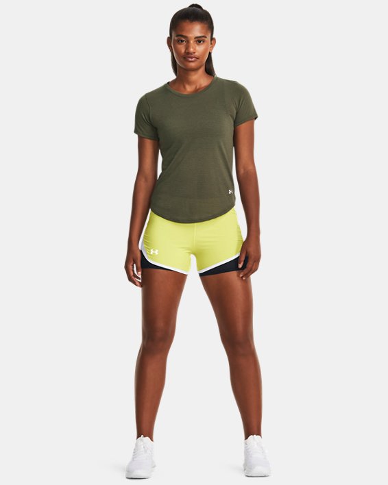 Women's UA Fly-By 2.0 2-in-1 Shorts, Yellow, pdpMainDesktop image number 2